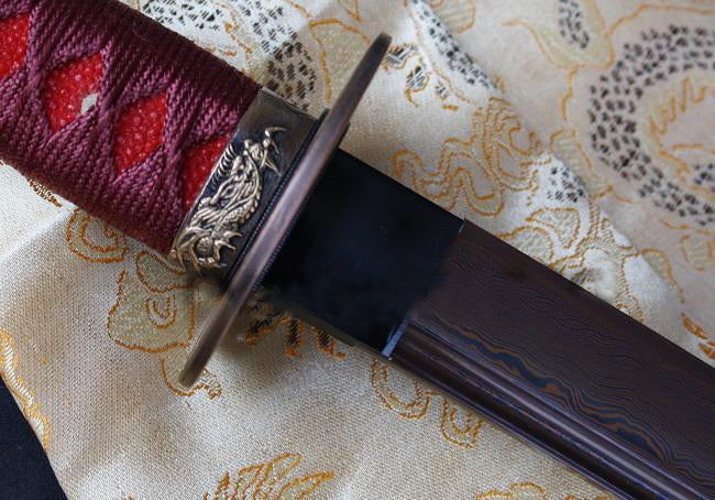 Japanese Samurai Sword Damascus Blade Red Folded Steel Katana Sword - Masamune Swords-Samurai Katana Swords UK For Sale